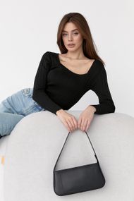 Укороченная кофта в рубчик с квадратным вырезом черный цвет M