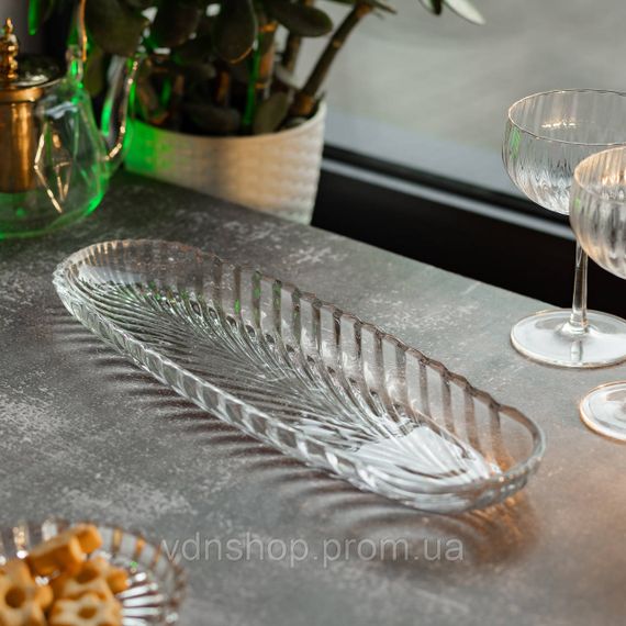 Блюдо сервірувальне 39х13.5х2.5 см скляне для закусок канапе фруктів HP-YH-13 | Зображення 4
