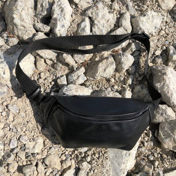 Шкіряна бананка, чоловіча сумка жіноча з натуральної шкіри, WB-134 чорна барсетка | Зображення 6