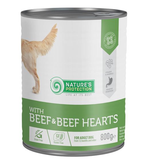 Корм Nature's Protection with Beef and Beef Hearts вологий з яловичиною та серцем для дорослих собак 800 гр