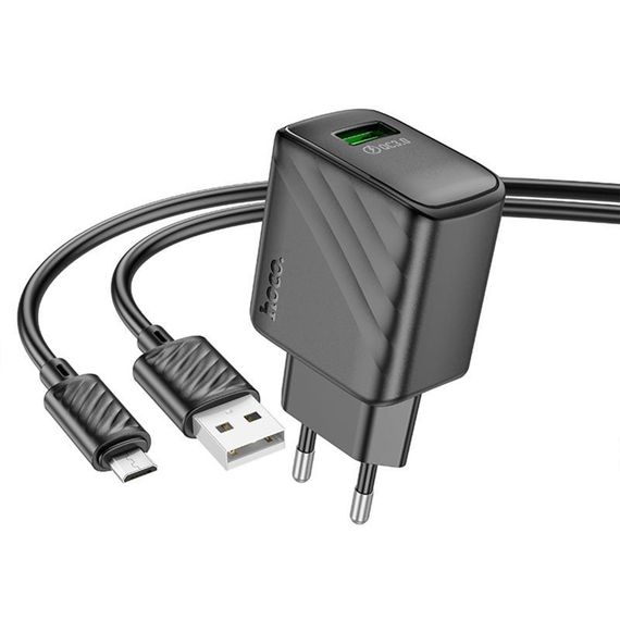 МЗП Hoco CS21A Rich QC3.0 18W (1USB-A) + кабель USB to MicroUSB Black | Зображення 2