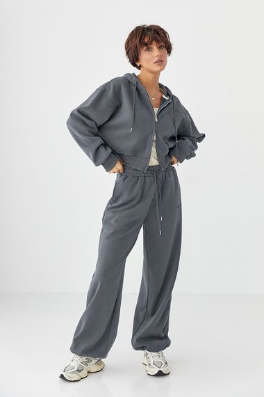 Теплий спортивний костюм з об'ємним написом - темно-сірий цвет, S/M (є розміри) | Зображення 3