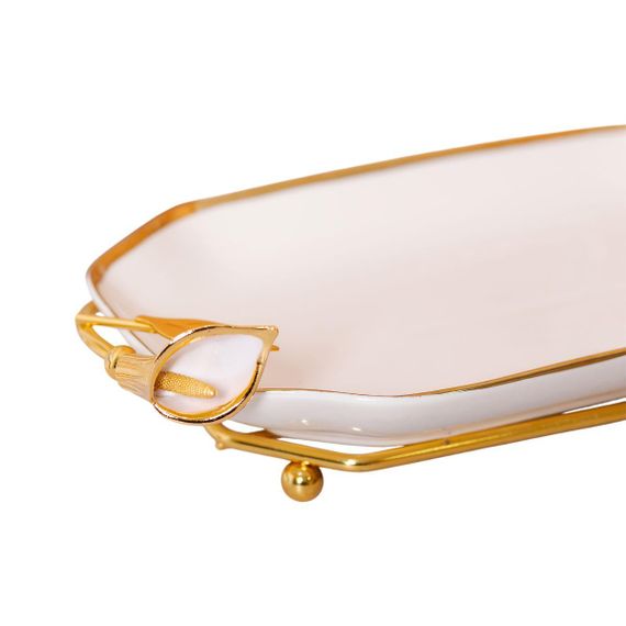 Порцелянова фруктовниця на підставці 26×15×3.5 см Біла із золотом HP-7-5 | Зображення 8