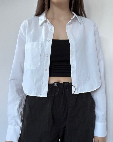 Женская коттоновая блуза-рубашка укороченная на пуговицах, SSH676, цвет белый, размер единый 42/46 | Зображення 1