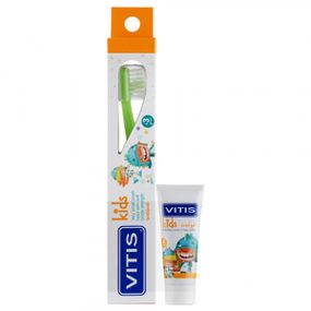 Дитяча зубна щітка (м'яка) VITIS KIDS (від 2 до 6 років) + VITIS KIDS паста-гель для дітей 8 мл, помаранчева (DENTAID)