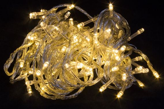 Светодиодная гирлянда 100 LED прозрачный провод теплый белый