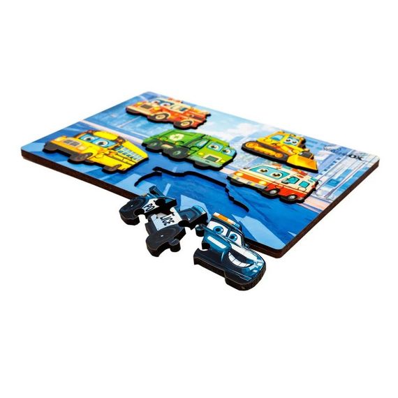 Деревянный пазл-вкладыш "Умный мир: Городской транспорт" Puz-88747 А5, 18 элементов | Зображення 2