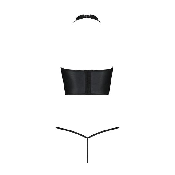 Комплект білизни з відкритими грудьми Passion GENEVIA SET WITH OPEN BRA S/M black, корсет, стрінги | Зображення 3