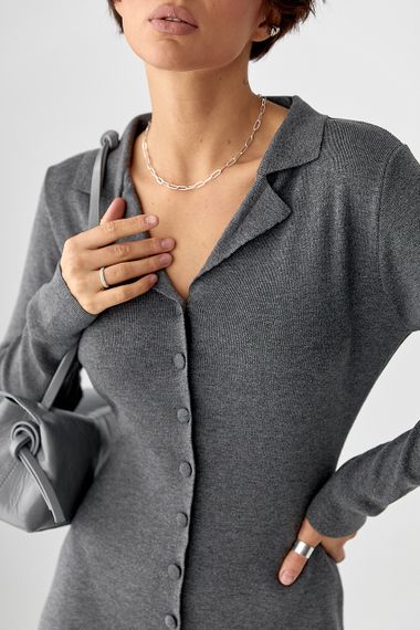 Трикотажна довга сукня на ґудзиках - сірий цвет, ONE SIZE (є розміри) | Зображення 3