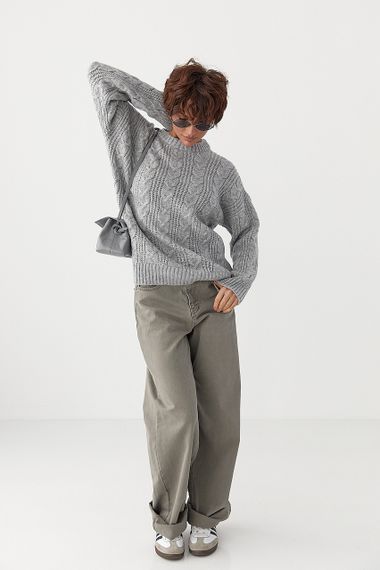 В'язана жіноча кофта в косички - сірий цвет, ONE SIZE (є розміри) | Зображення 2