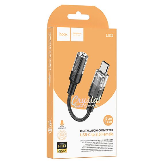 Перехідник Aux Hoco LS37 Spirit transparent external sound card Type-C to 3.5mm Black | Зображення 2