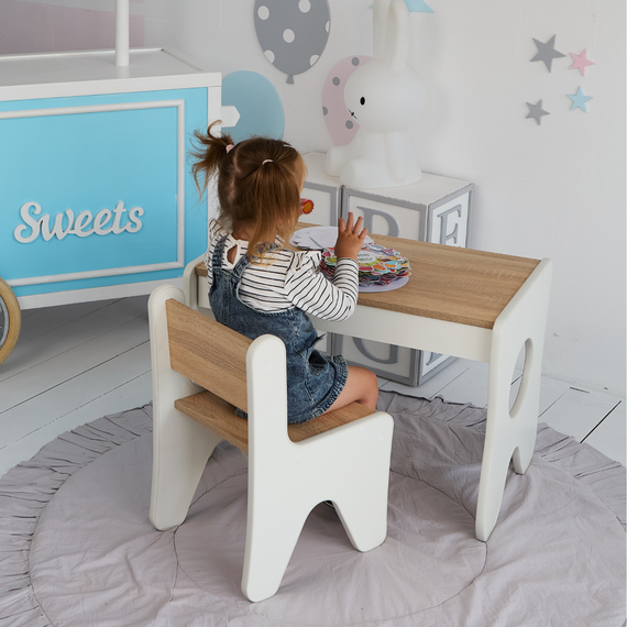 Зручний столик в дитячу кімнату 70×45×51, дитячий гральний стіл з шухлядкою, білий з деревом | Зображення 3