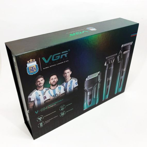 Комплект 3 в 1 VGR V-694 аккумуляторная машинка для стрижки, триммер и электробритва шейвер. Цвет: синий | Зображення 3