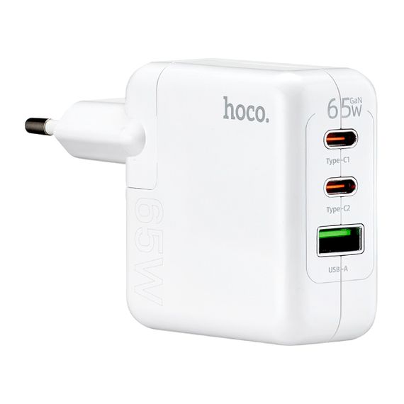 Зарядний пристрій Hoco C115A Header PD65W three-port (2C1A) charger (EU) White
