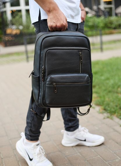 Міський чоловічий рюкзак із натуральної шкіри 40х30х18, наплічник для роботи та подорожей, чорний | Зображення 9