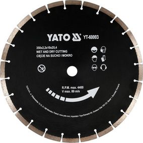 Диск алмазный сегмент по бетону Ø-350x25,4мм t-3,4мм YATO YT-60003