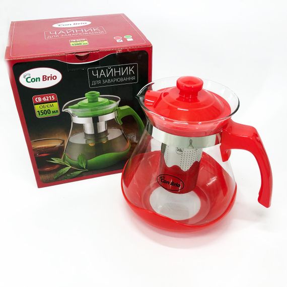 Чайник для заварювання Con Brio Green CB-6215 1,5 л, Чайник для заварювання якісний на кухню. Колір: червоний | Зображення 3