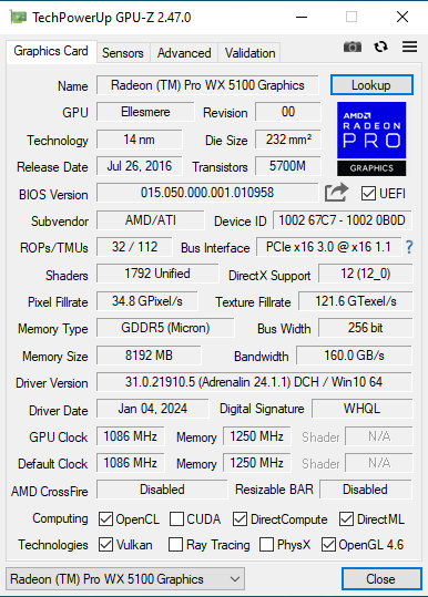 Дискретна відеокарта AMD Radeon Pro WX 5100, 8 GB GDDR5, 256-bit / 4x DisplayPort б/в | Зображення 4