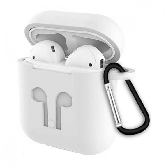 Чехол для AirPods силиконовый с карабином Белый