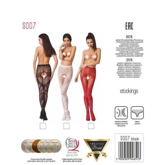 Еротичні колготки-бодістокінг Passion S007 black, гарні ажурні колготки з вирізом | Зображення 7