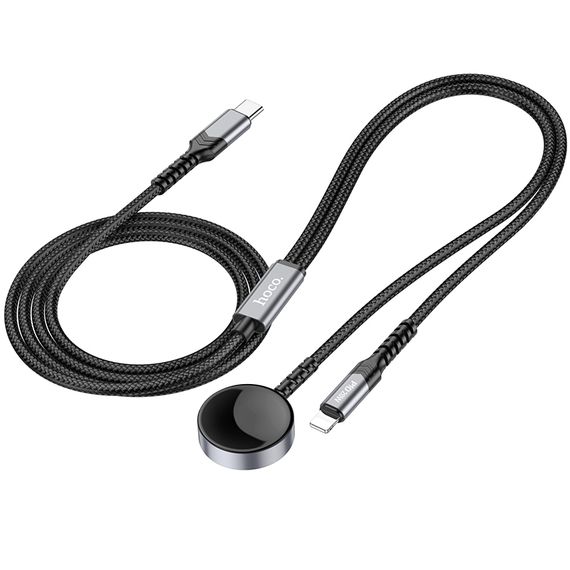 Дата кабель Hoco CW54 2in1 Type-C to iWatch/Lightning 2.5W (1.2m) Black | Зображення 2