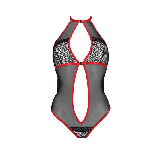 Сітчасте боді з мереживом на грудях Passion SATARA BODY S/M red | Зображення 2