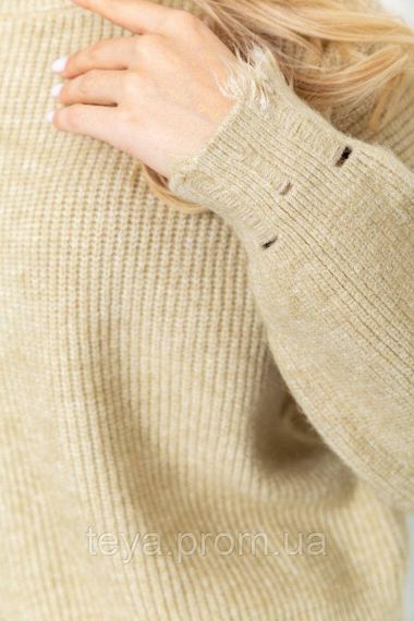 Свитер женский вязаный, цвет бежевый, размеры S-M, One Size, XL, L, M, XXL FA_008185 | Зображення 4