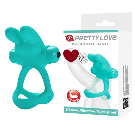 Ерекційне віброкільце з кроликом PRETTY LOVE Passionate Dante силіконове, бірюзове Sex Aura