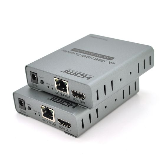 Одноканальний активний подовжувач HDMI сигналу по UTP кабелю з ик управлінням до 120 метрів, cat5e/cat6e 4K/1080P з блоком живлення.