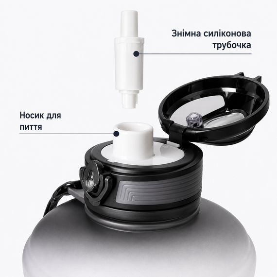 Эко-бутылка KANGZYUAN 2500 мл (2.5 л) - Черная Tritan BPA-free, ударопрочная, спортивная с ручкой и ремешком | Зображення 2