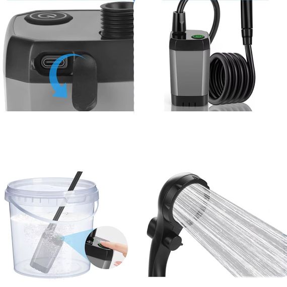 Портативний душ Spopal Pro Water Temp and Battery Level Indicator 6000mAh + bucket 20L (USB-C) Black | Зображення 2