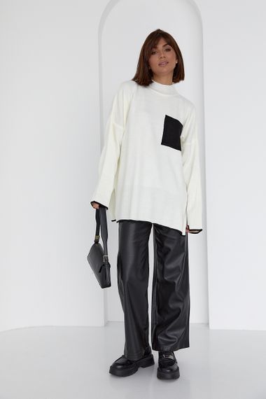 Женская кофта oversize с карманом на груди - молочный цвет, S (есть размеры) | Зображення 5