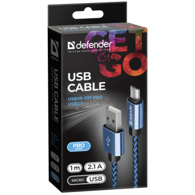 Дата кабель USB 2.0 AM to Micro 5P 1.0m USB08-03T blue Defender (87805) (87805) | Зображення 2