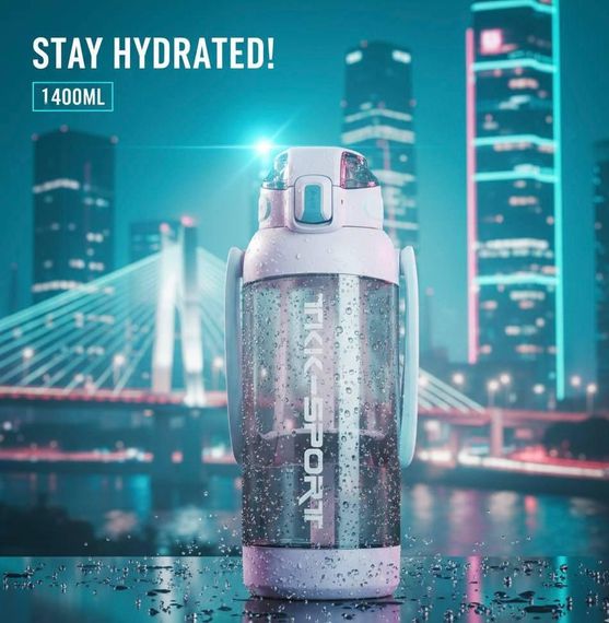 Пляшка TKK 1400 мл — Фіолетова Tritan BPA-free, ударостійка, спортивна з подвійною системою перенесення | Зображення 8