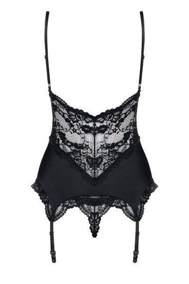 Корсет Obsessive 810-COR-1 з мереживом та пажами для панчох, чорний, S/M sexstyle | Зображення 2