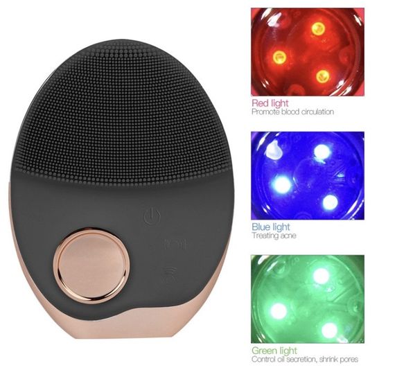 Ультразвукова Електрична Силіконова Щітка Масажер Для Обличчя з Функцією фототерапії Чорна | Зображення 6