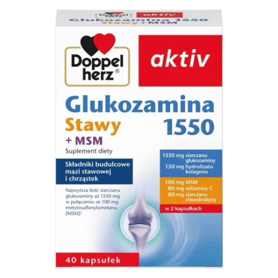 Doppelherz Глюкозамин 1550 + MSM, Коллаген, Хондроитин – Комплекс для здоровья суставов, хрящей, связок, 40 шт