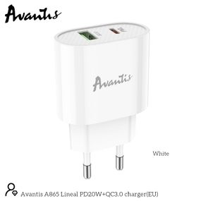 Мережевий зарядний пристрій Avantis A865PD QC3.0 (20W PD) — білий