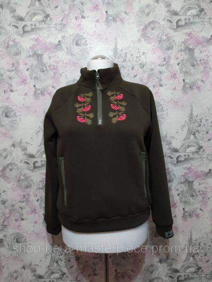 Худі вишиванка жіночий хакі теплий зимовий толстовка з капюшоном футер тринитка з начосом 72