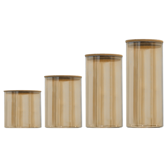 Емкость стеклянная с деревянной крышкой (круглая) янтарь VT-8008 Vittora 800 мл | Зображення 1