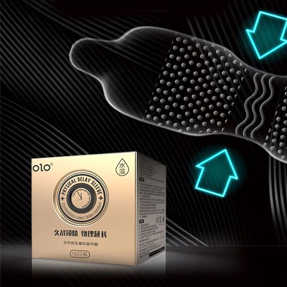 Латексні тонкі текстуровані презервативи з пролонгуючим мастилом OLO - PHYSICAL DELAY SLEEVE, 10 шт sexstyle | Зображення 1