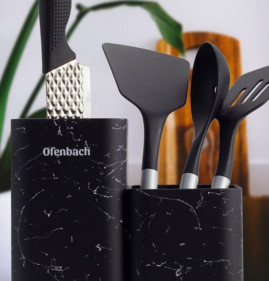 Підставка-колода Ofenbach Black Marble для кухонних ножів і ножиць 21.5х13х23см подвійна | Зображення 5