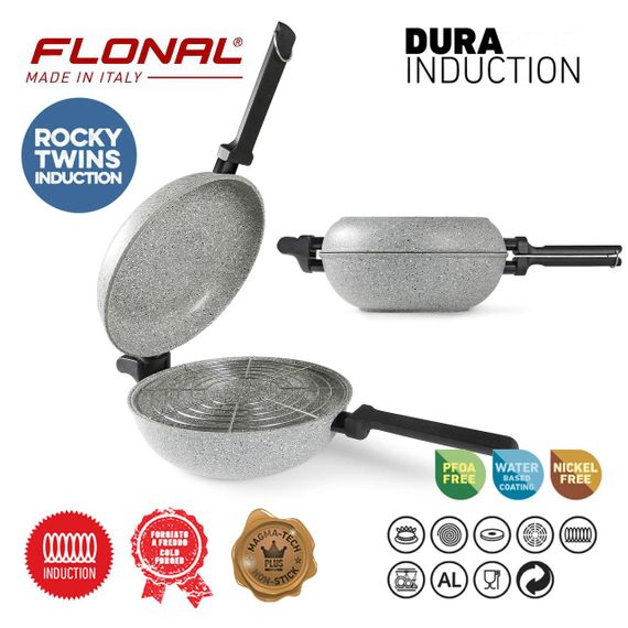 Сковорода подвійна Flonal Dura Induction Rocky Twins 28 см з решіткою (RKIWP2830) | Зображення 1