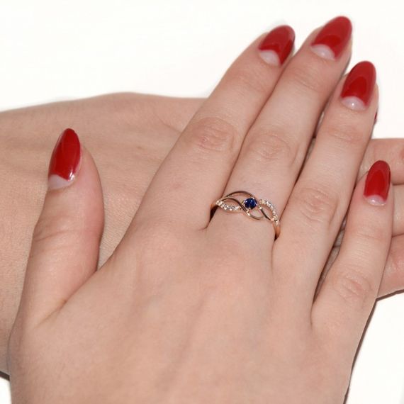 Кольцо из красного золота с синим фианитом 21.5 | Зображення 3