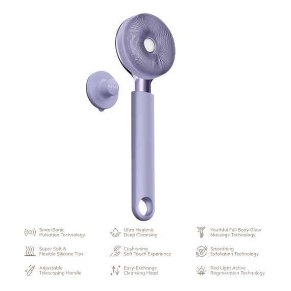 Звукова світлодіодна щітка для всього тіла GESKE Sonic LED Full-Body Brush&Intensive Exfoliator 9в1 purple | Зображення 1