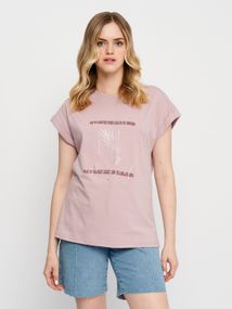Футболка жіноча пудрова з малюнком та написом, 3XL