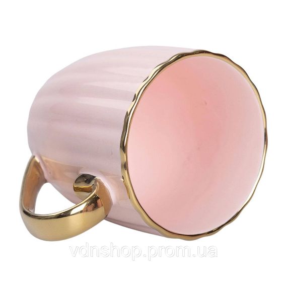 Чашка порцелянова із золотим обідком і золотою ручкою 420 (мл) Рожева RX-N240629P | Зображення 2