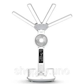 Настольная LED-лампа KRX-1011 с вентилятором, часами и подставкой