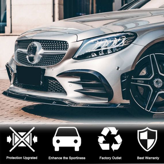 Накладки на передній бампер V1 (для C43 AMG 2019-2021, Карбон) для Mercedes C-сlass W205 рр | Зображення 3