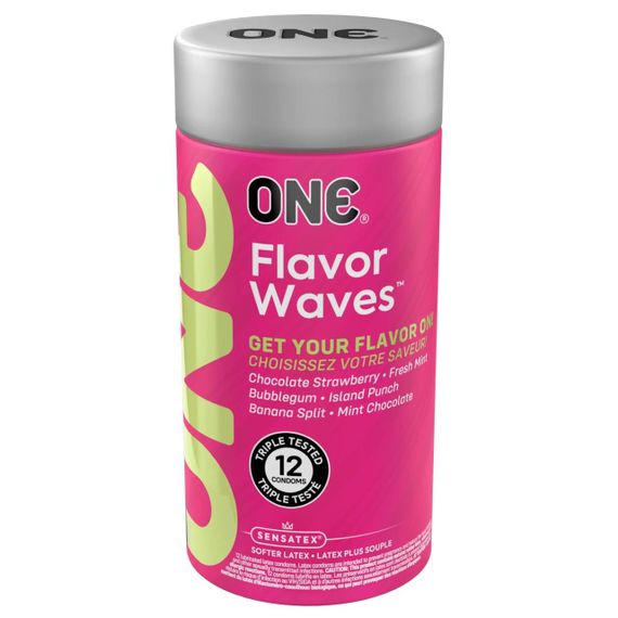 Ароматизовані презервативи ONE FlavorWaves, 12 шт, 6 ароматів, 6 кольорів, подарункове паковання-тубус Sex Aura